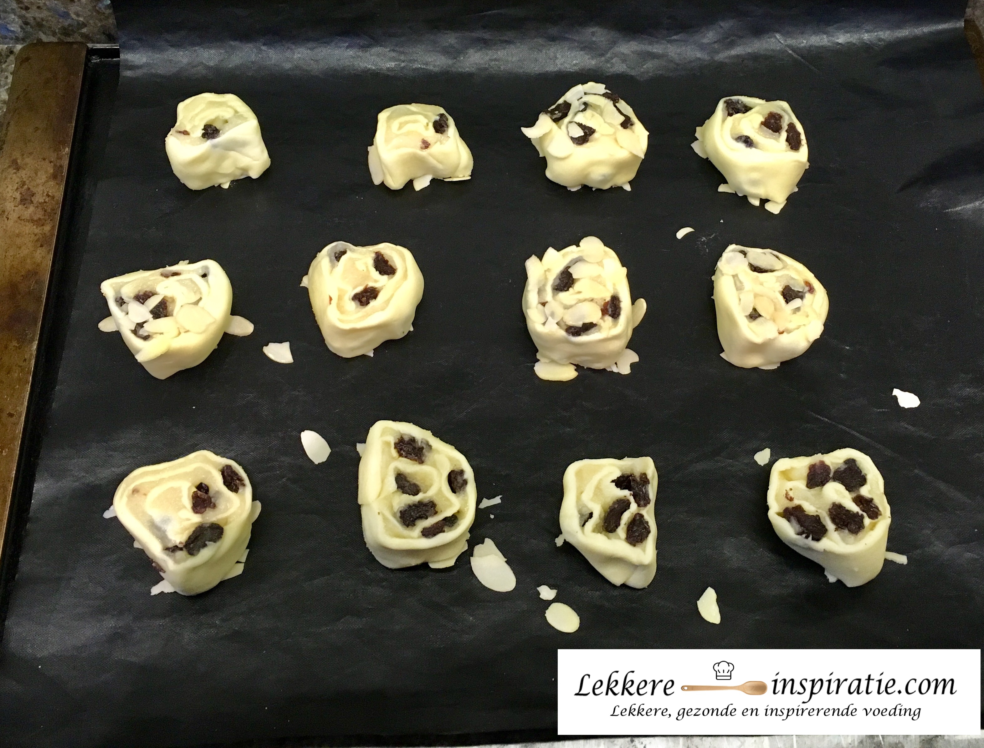 Ongebakken bladerdeegkoekjes met rozijnen